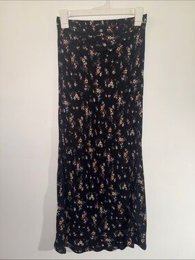 Olivaceous Black Maxi Skirt with Floral Print